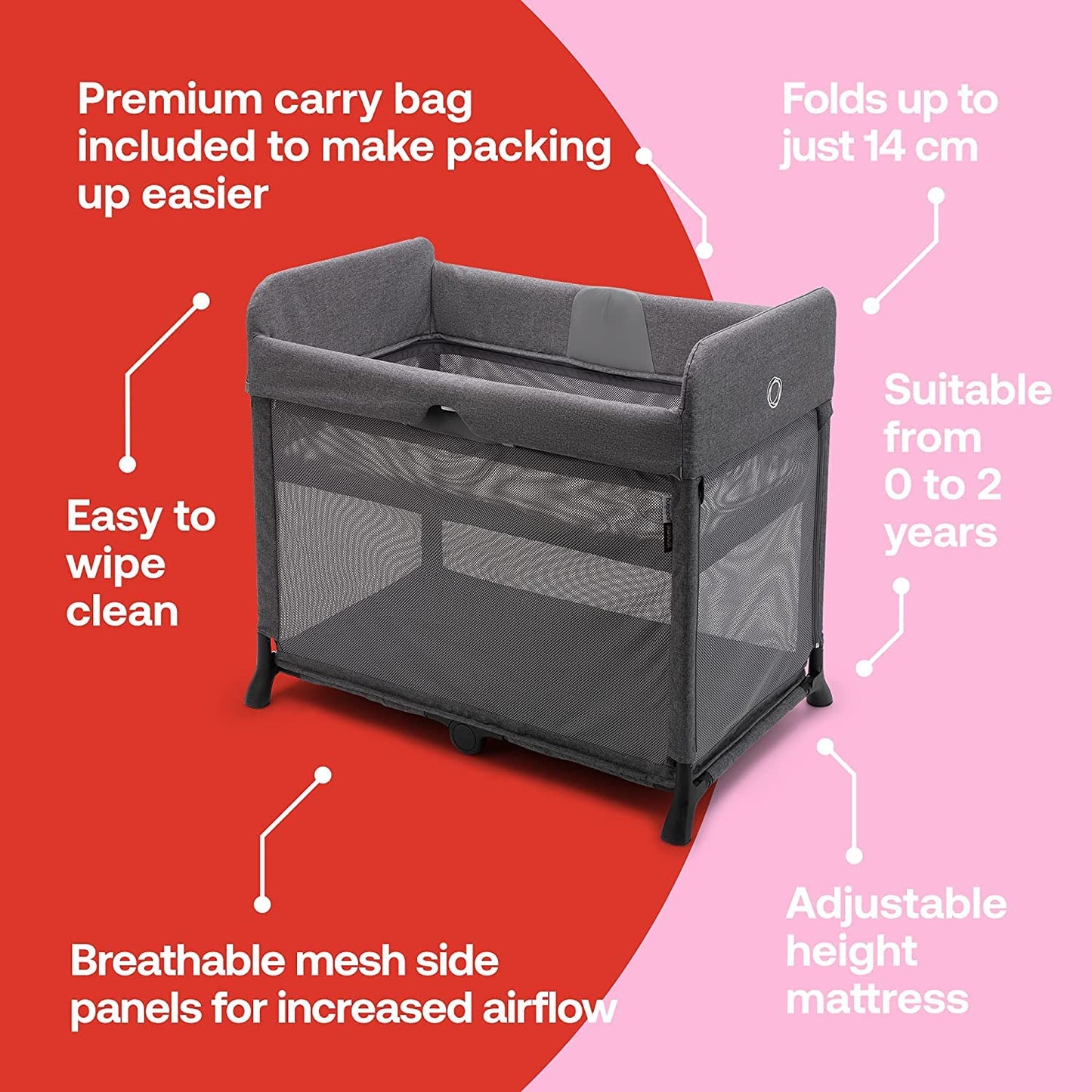 Bugaboo Stardust Playard - Portable Indoor and Outdoor - Foldable On The Go Play Yard - 1 Second Unfold - Grey Melange