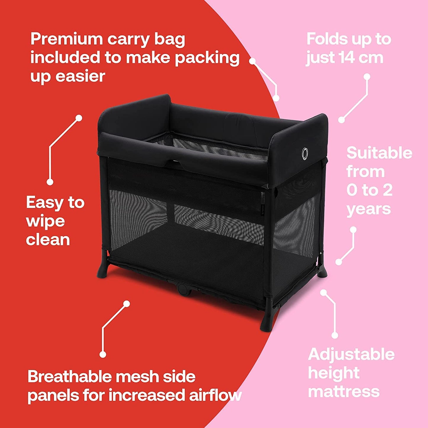 Bugaboo Stardust Playard - Portable Indoor and Outdoor - Foldable On The Go Play Yard - 1 Second Unfold - Black